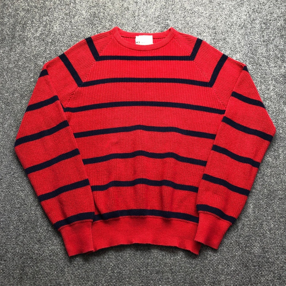 Vintage Lord Jeff The Whaler Rib Sweater Mens Small Red Navy Striped Cotton USA